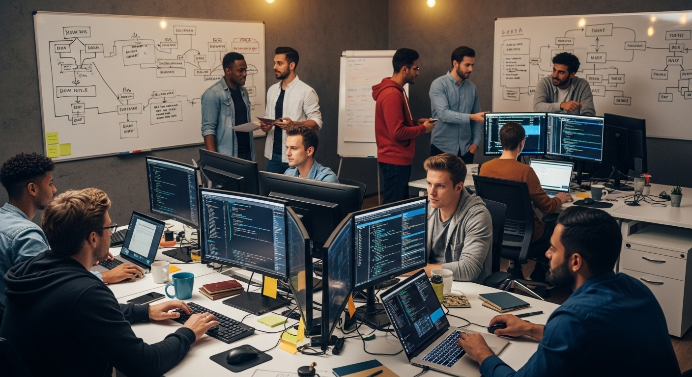 Equipe DEVSLIM trabalhando em escritório moderno