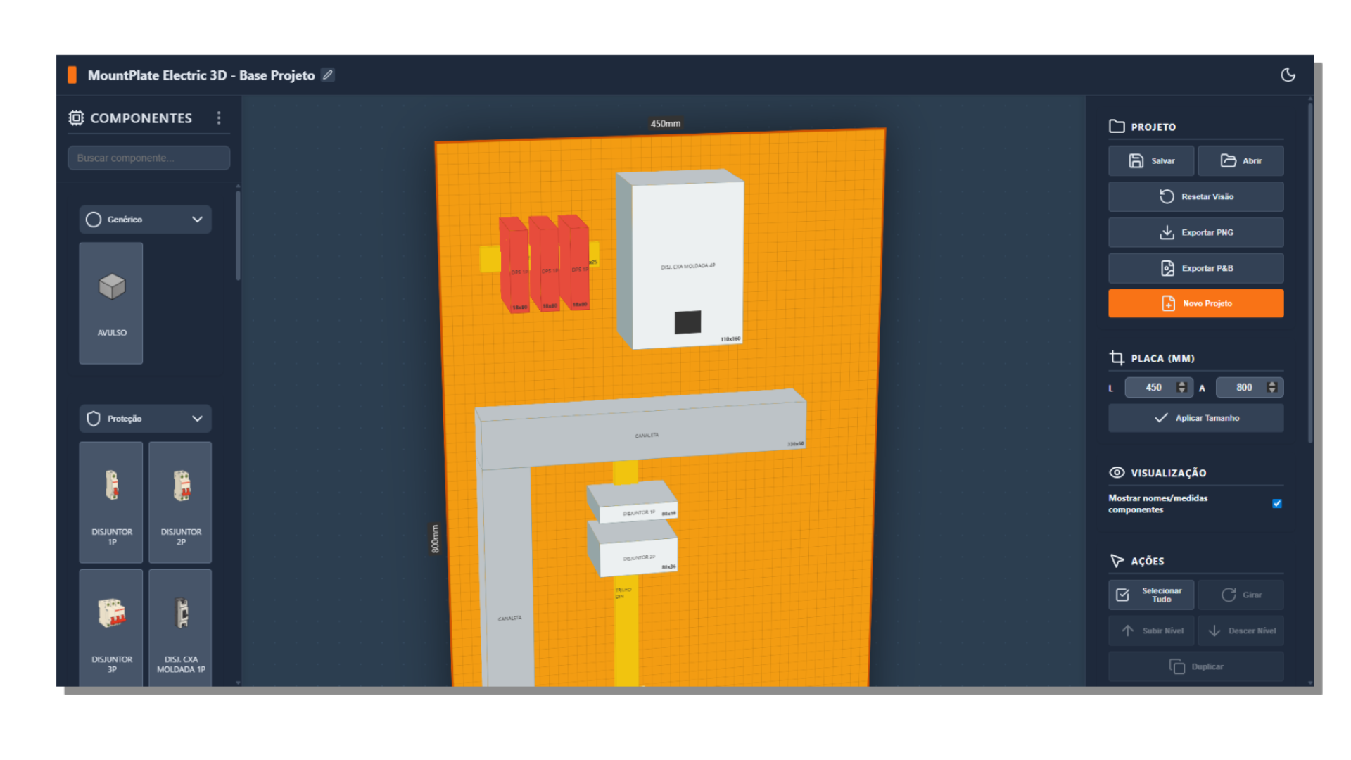 Interface do MountPlate Electric 3D - Sistema de prototipagem de quadros elétricos