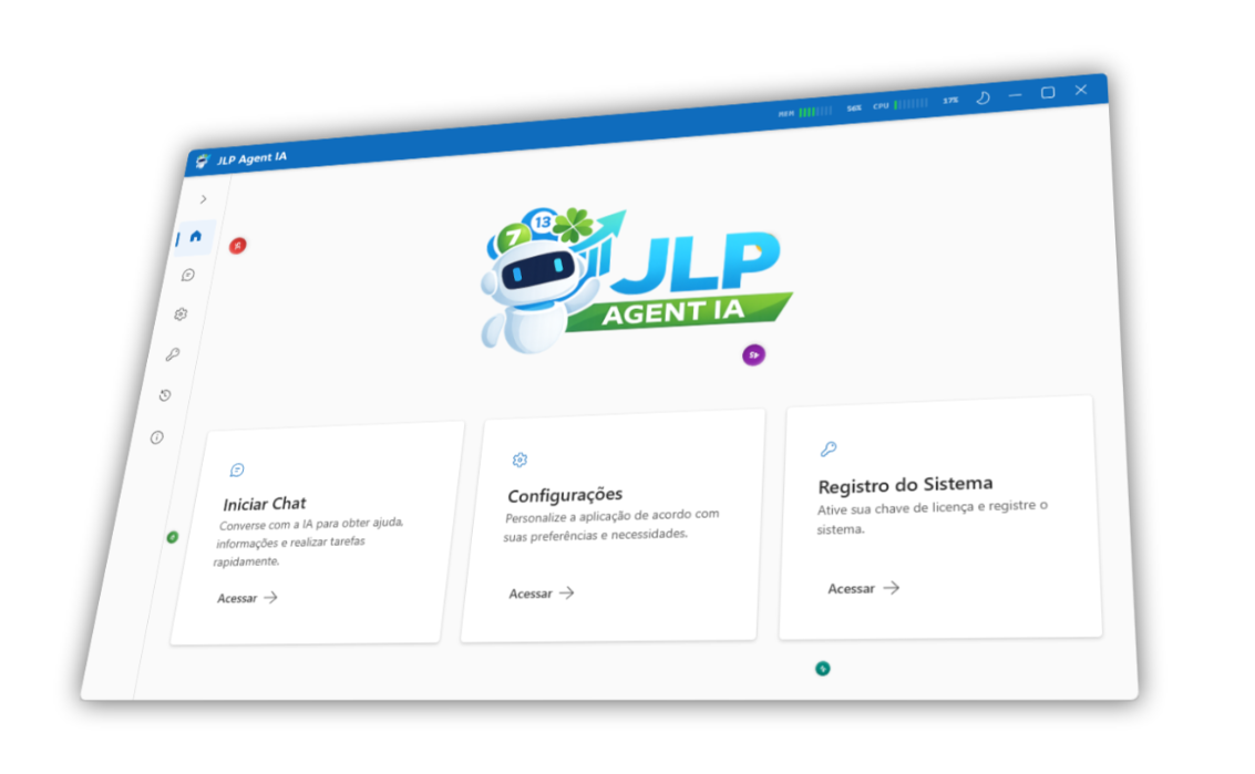 Interface do JLP Agent IA - Inteligência Artificial para análise de loterias