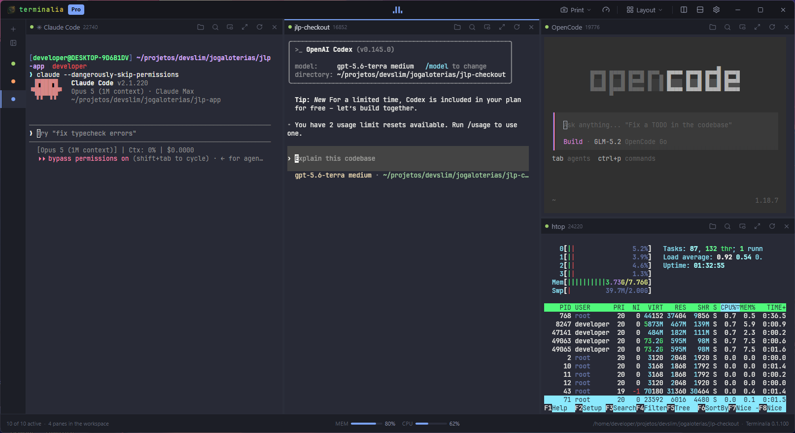 Interface do Terminalia - Terminal para Windows com agentes de IA integrados